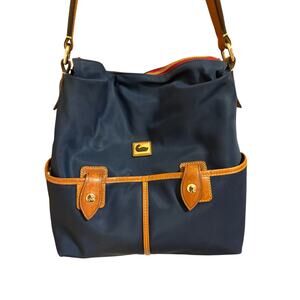 VTG 90’s Dooney & Bourke Nylon Leather Trim Shoulder Hobo Navy Blue Bag